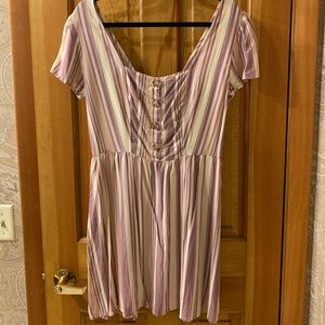 purple striped minidress
